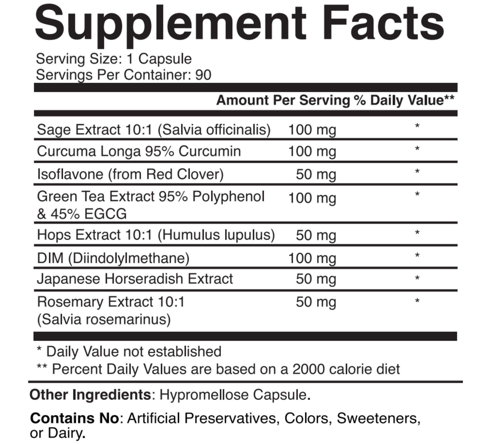 Hormonal Support Supplement Facts label