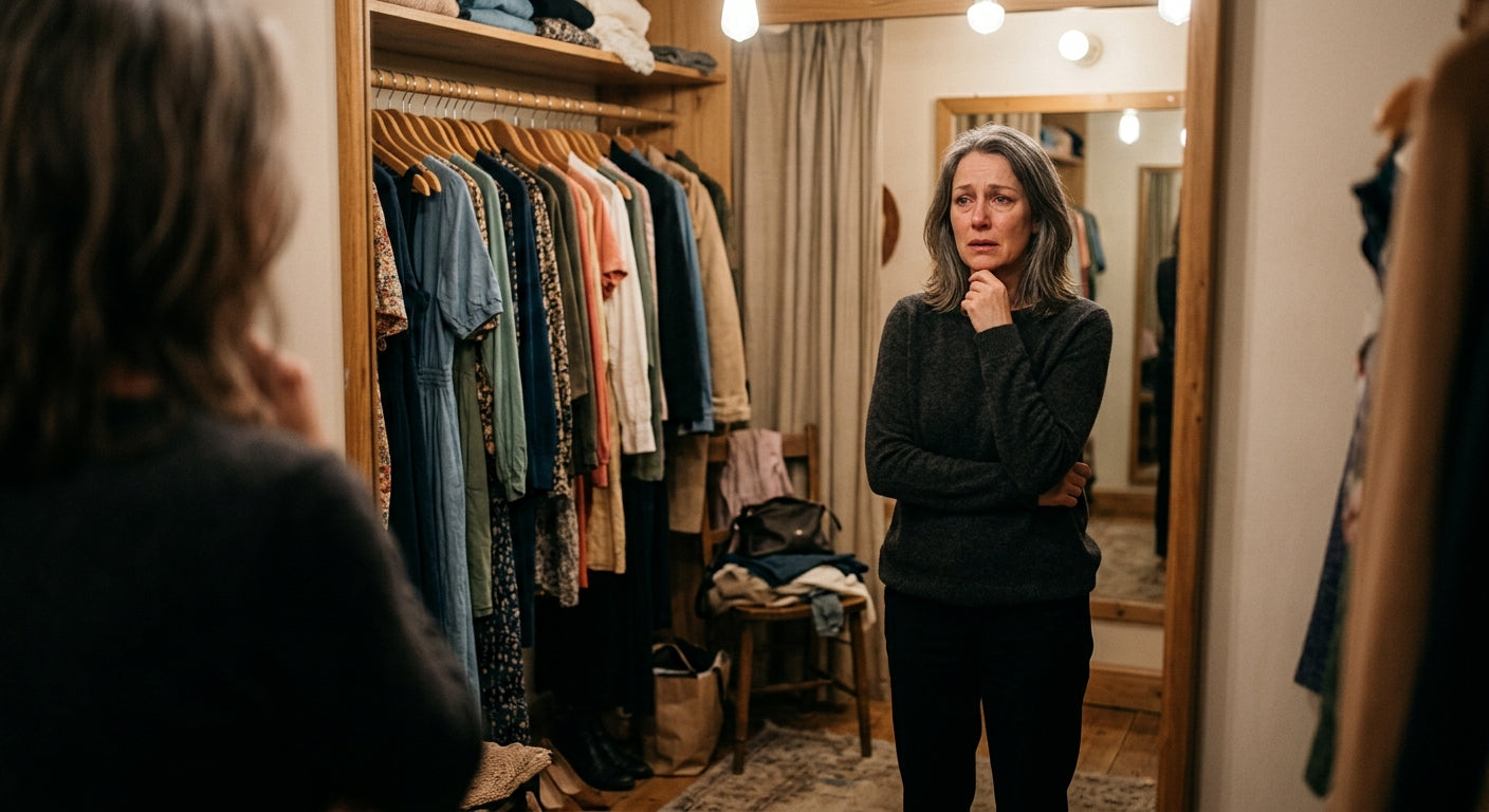 Woman frustrated at the mirror