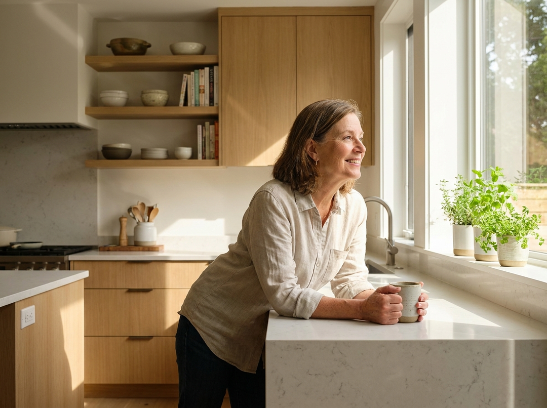 A woman in her sixties with steady, all-day energy