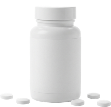 A generic off-the-shelf supplement bottle with loose tablets