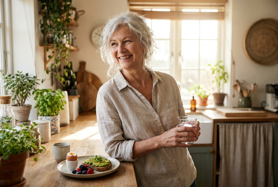Woman taking her omega-3 with a glass of water