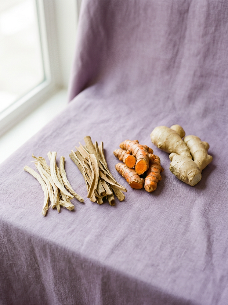 Marshmallow root, slippery elm, turmeric and ginger